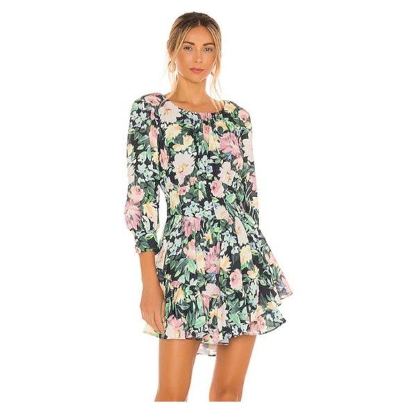 For Love And Lemons Dresses & Skirts - For Love and Lemons Shiloh Open Back Mini Dress in Black Floral
